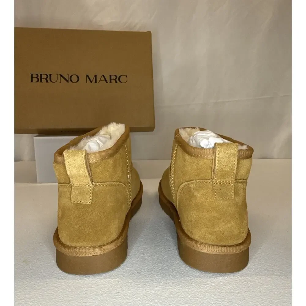 Bruno Marc Men’s Suede Faux Fur Winter Boots Chestnut Size 10.5